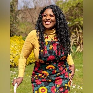 Run & Fly Vintage Floral Overalls with Bold Red & Yellow Flowers